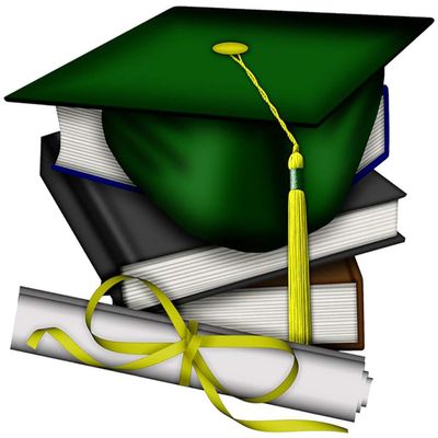 1/8 Sheet - Green Graduation Cap & Diploma - Edible Cake/Cupcake Topper - D20688