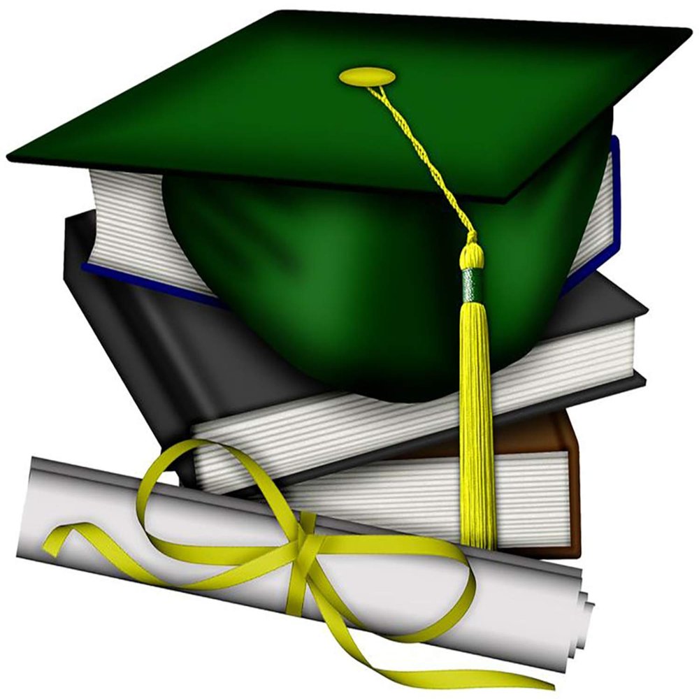 1/8 Sheet - Green Graduation Cap & Diploma - Edible Cake/Cupcake Topper - D20688