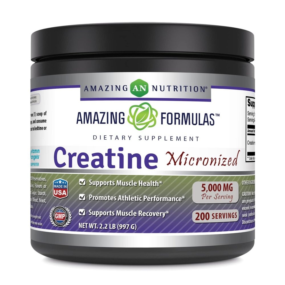 Amazing Formulas Micronized Creatine Monohydrate Powder Supplement | 5000 mg Per Serving | Ideal Pre & Post Workout Supplement | Made in USA (2.2 Lb, Unflavored)