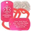 Custom 2 Pack - Cerebral Palsy Medical Alert ID Necklaces with Pink Hot Custom Tags, Red Silencers, and 30'' USA Chains view 1