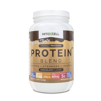 MitoXcell Protein Blend : Whey and Casein Protein Blend with MitoXcell Superfood Blend, BCAA's, L Carnitine and Echinacea - Chocolate, 2.7 Pounds