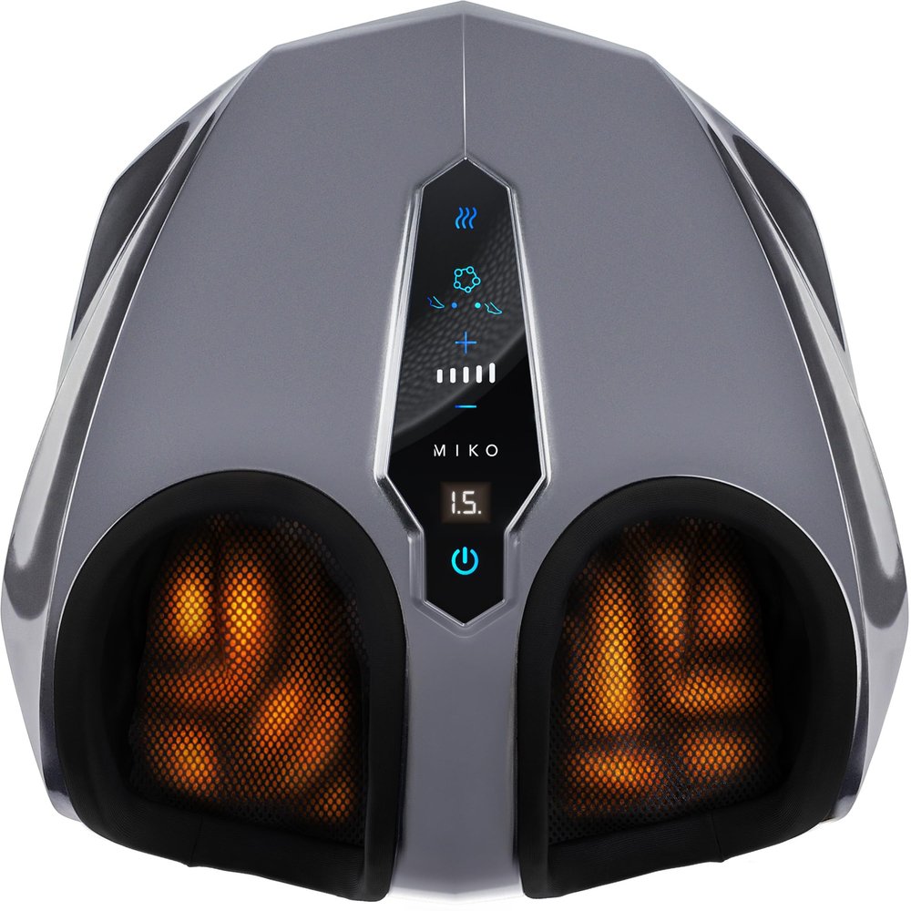 MIKO Foot Massager Machine with Deep-Kneading, Compression, Shiatsu, and Heat for Plantar Fasciitis, Neuropathy - Fits up to Men Size 12