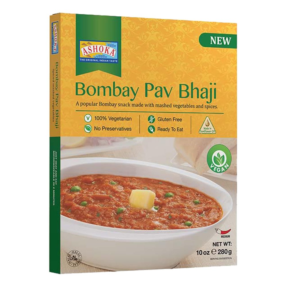 Ashoka Traditional Meals 1932, Vegan Mashed Vegetable Instant Curry, All-Natural, Ready to Eat Microwavable Meals, Bombay Pav Bhaji, Kosher Certified, Great for Hiking, No Preservatives, Pack of 1