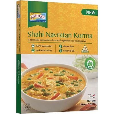 Ashoka Traditional Indian Meals 1932, Vegan Mixed Vegetable Curry, All-Natural Ready to Eat Microwavable Entrees, Shahi Navratan Korma, Kosher Certified, Gluten-Free with No Preservatives, Pack of 1