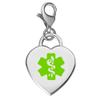 Divoti Deep Custom Laser Engraved Adorable Heart 316L Medical Alert Charm / Medical ID Charm w/ Lobster Clasp-Green view 1