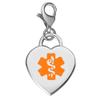 Divoti Deep Custom Laser Engraved Adorable Heart 316L Medical Alert Charm / Medical ID Charm w/ Lobster Clasp-Orange view 1