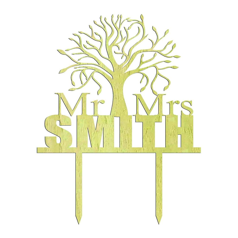 Mr and Mrs Wedding Cake Topper Rustic Wooden Tree Cake Topper 5"- 6" Inches Wide