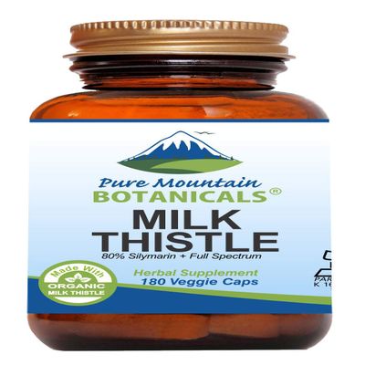 Pure Mountain Botanicals High Potency Milk Thistle -180 Kosher Vegan Capsules with 450mg Organic Milk Thistle Seed and Extract