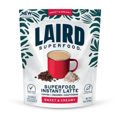 Laird Superfood Instant Latte Sweet & Creamy, Non-Dairy, Superfood Creamer, Gluten Free, Non-GMO, Vegan, 16 oz. Bag, Pack of 1