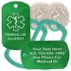 Custom 2 Pack - Penicillin Allergy Medical Alert ID Necklaces with Green Custom Tags, Green Dark Silencers, and 30'' USA Chains view 1