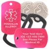 Custom 2 Pack - Penicillin Allergy Medical Alert ID Necklaces with Pink Hot Custom Tags, Black Silencers, and 30'' USA Chains view 1