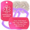 Custom 2 Pack - Penicillin Allergy Medical Alert ID Necklaces with Pink Hot Custom Tags, Purple Silencers, and 30'' USA Chains view 1