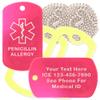 Custom 2 Pack - Penicillin Allergy Medical Alert ID Necklaces with Pink Hot Custom Tags, Yellow Silencers, and 30'' USA Chains view 1