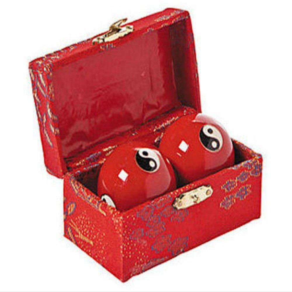 Chinese Yin Yang Health Balls w/ Chimes - Stress Relief Meditation Red Ying Accupuncture