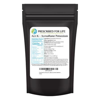 Prescribed For Life Ace K Sweetener, Acesulfame Potassium Powder, 200x Sweeter Than Sugar Zero Calorie, Kosher, Semi Natural, Granular Sweetener (12oz / 340g)
