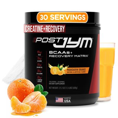 JYM Supplement Science Post JYM Active Matrix Mandarin Orange Amino Recovery Powder Pure Creatine HCL, BCAAs, Glutamine, Carnitine, Betaine, Taurine for Strength, Repair, Performance 30 Servings