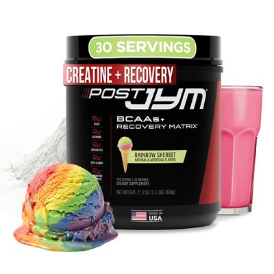 JYM Supplement Science Post JYM Active Matrix Rainbow Sherbet Amino Recovery Powder Pure Creatine HCL, BCAAs, Glutamine, Carnitine, Betaine, Taurine for Strength, Repair, Performance 30 Servings