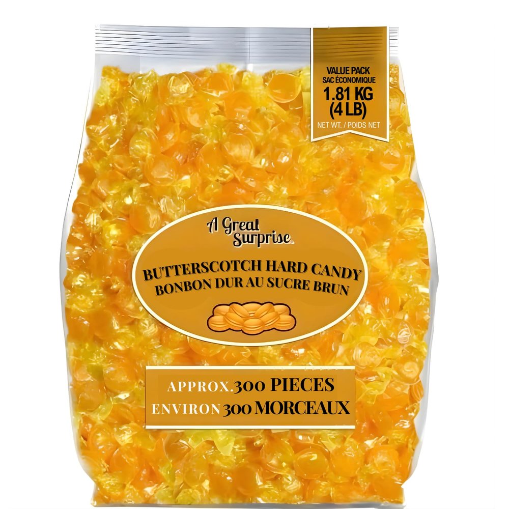 A Great Surprise Premium Butterscotch Hard Candy 4 lb - Individually Wrapped Butterscotch Candy Discs Buttons - Classic Creamy & Old Fashioned Butterscotch flavor Candy