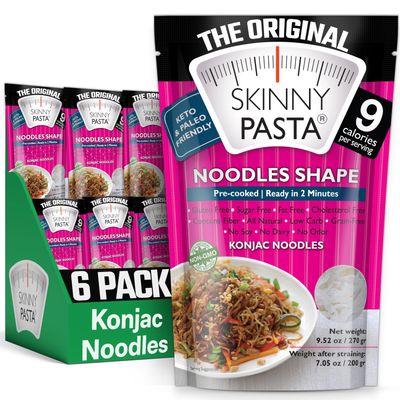 SKINNY PASTA Angel Hair - Healthy Konjac Shirataki Noodles, Low Carb Keto Pasta, Gluten Free, 6 Pack