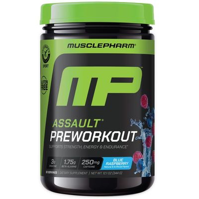 Muscle Pharm Assault Pre Workout Powder for Men & Women - Packed with Beta Alanine, Caffeine, Creatine & Betaine Anhydrous - Endurance & Strength Booster 30 Servings, Blue Raspberry Flavor