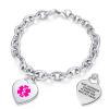 Divoti Custom Engraved Medical Alert ID Bracelet for Women | Heart Charm Medical ID Tag | Adjustable Curb Chain with Lobster Claw | Stainless Steel, Durable & Waterproof | Fits Wrists 8.5"  Violet view 1