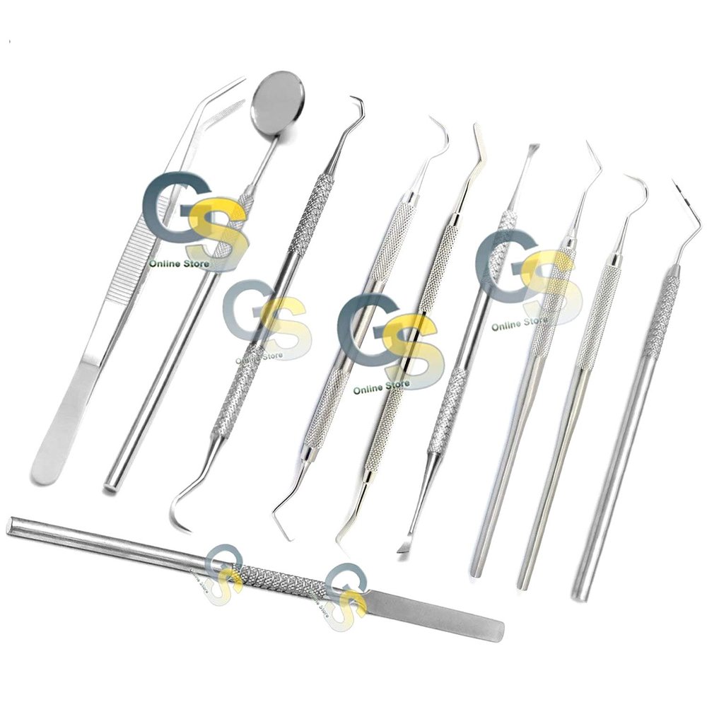 G.S SPATULA DRESSING TWEEZERS DENTAL MOUTH MIRROR CALCULUS TARTAR REMOVER MIXING SET