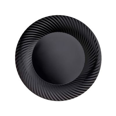 Party Essentials Disposable Plastic Tableware with Swirled Designed Rims, Black, 7" Salad/Dessert Plates, 70-Count