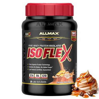 ALLMAX ISOFLEX Pure Whey Isolate Protein Powder - Gluten Free, Low Lactose, Sugar-Free - High-Protein, Clean, Keto-Friendly for Pre Post Workout Supplement for Women and Men | Caramel Macchiato, 2lb