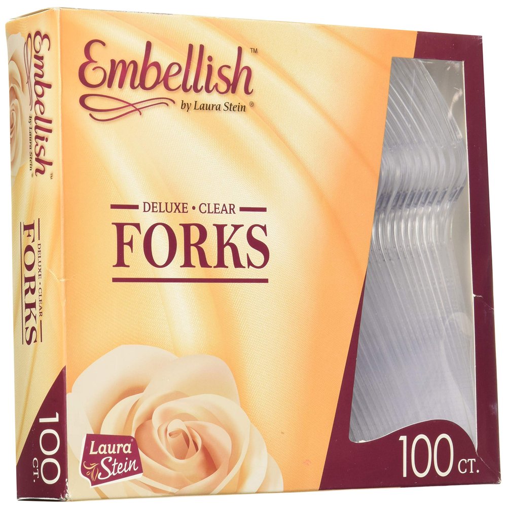 [100 Forks] Embellish Crystal Clear Disposable Heavy Duty Plastic Forks, Ideal For Wedding, Catering, Parties, Buffets, Events, Or Everyday Use,