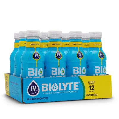 BIOLYTE Electrolyte Drink - Doctor-Formulated Hydration Drink, HSA & FSA Electrolytes Water, Chemotherapy Must Haves for Women & Men, Rehydration IV Liquid in a Bottle - Lemon Lime, 16 Fl Oz (12 Pack)
