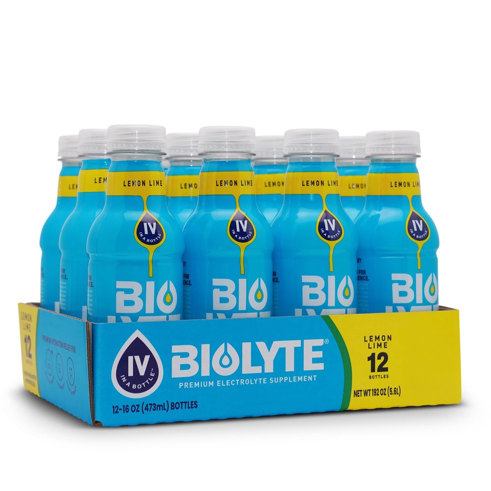 BIOLYTE Electrolyte Drink - Doctor-Formulated Hydration Drink, HSA & FSA Electrolytes Water, Chemotherapy Must Haves for Women & Men, Rehydration IV Liquid in a Bottle - Lemon Lime, 16 Fl Oz (12 Pack)