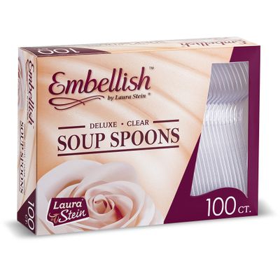 [100 Soup Spoons] Embellish Crystal Clear Disposable Heavy Duty Plastic Spoons, Ideal For Wedding, Catering, Parties, Buffets, Events, Or Everyday Use,