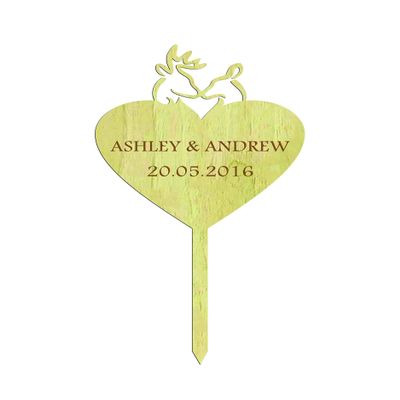 Custom Wedding Cake Topper With Heart Personalized Rustic Wood Engraved Cake Topper Cake Decoration 5" Inches Wide