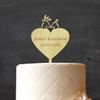 Custom Wedding Cake Topper With Heart Personalized Rustic Wood Engraved Cake Topper Cake Decoration 5" Inches Wide view 2