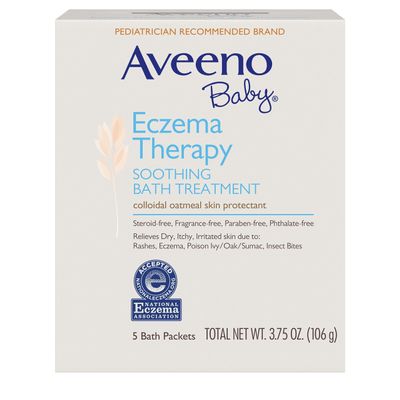 Aveeno Baby Eczema Therapy Soothing Bath Treatment for Relief of Dry, Itchy and Irritated Skin, Made with Soothing Natural Colloidal Oatmeal, 5 ct. ( Pack of 12)