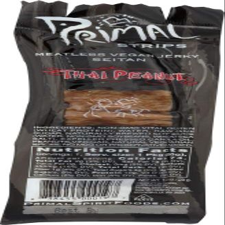 Primal Strips - Meatless Vegan Jerky Seitan Thai Peanut Flavor - 1 oz. (Pack of 3)