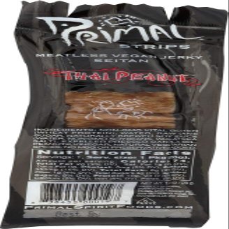 Primal Strips - Meatless Vegan Jerky Seitan Thai Peanut Flavor - 1 oz. (Pack of 3)