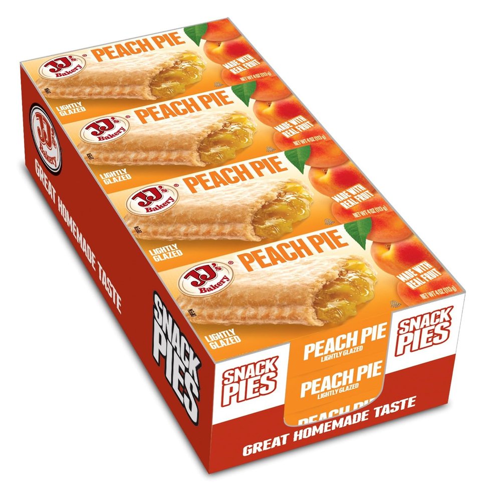 JJ's Bakery Peach Pie Snack Pies, Individual Dessert, Fresh-Baked, Nut-Free, Kosher Parve, 4 Oz Each (Pack of 12)