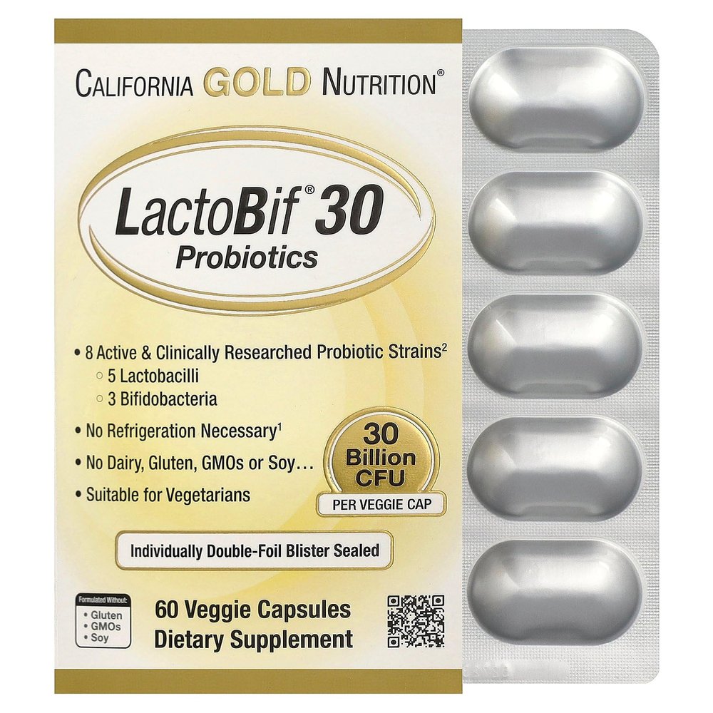 California Gold Nutrition LactoBif 30 Probiotics, 30 Billion CFU, 60 Veggie Capsules