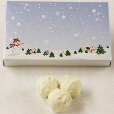 Scott's Cakes White Chocolate Covered Expresso Truffles in a 1 Pound Winter Wonderland Box