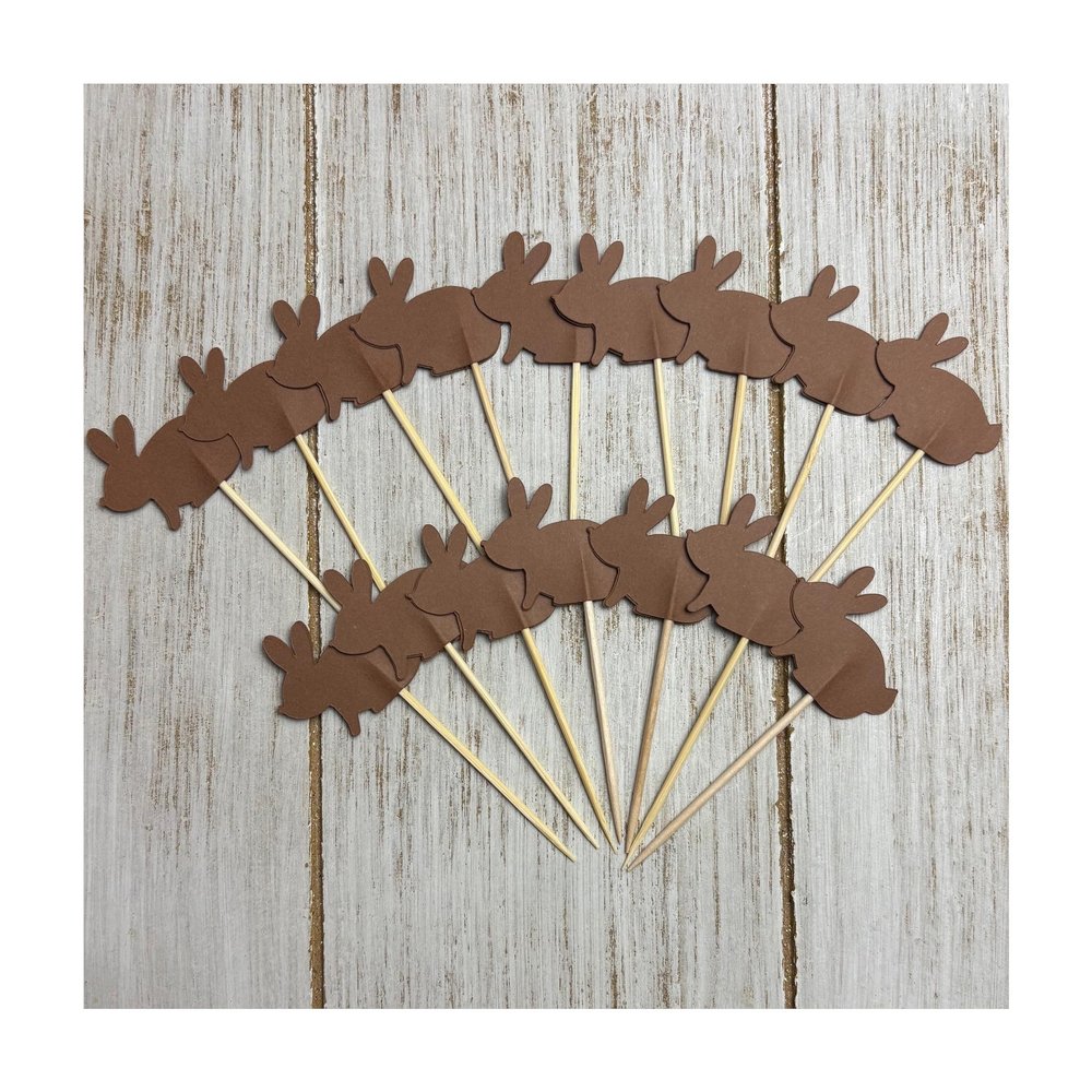 Brown Bunny Cupcake Toppers food picks birthday party easter baby shower decor Set of 24