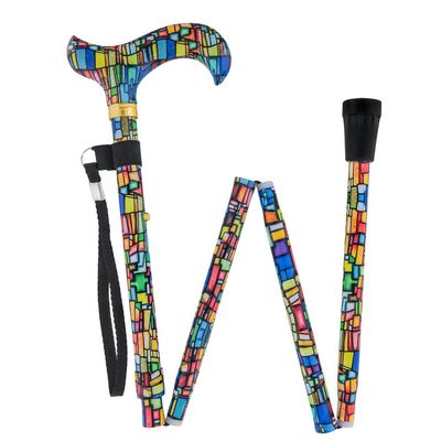 Royal RC Canes Mosaic Stained Window Folding Adjustable Walking Cane Lightweight Aluminum Derby Cane with Engraved Collar and HD Pattern Stylish Foldable Cane for Men and Women