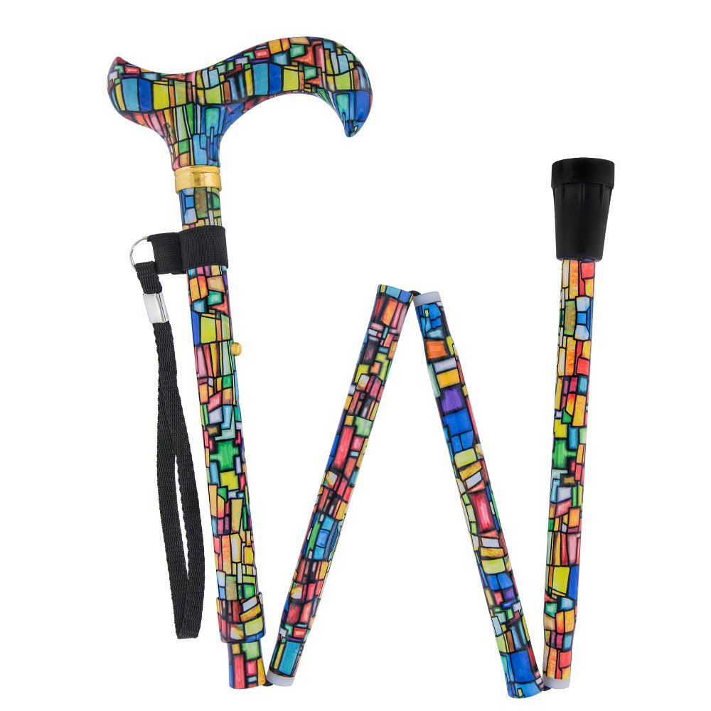 Royal RC Canes Mosaic Stained Window Folding Adjustable Walking Cane  Lightweight Aluminum Derby Cane with Engraved Collar and HD Pattern  Stylish Foldable Cane for Men and Women