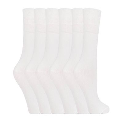 Gentle Grip - 6 Pack of Ladies Diabetic Socks -5-9 us (White)
