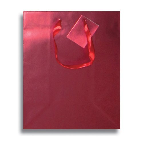 12 x 9" Medium Metallic Matte Party Supplies Favor Gift Bags w/Handle (Red)