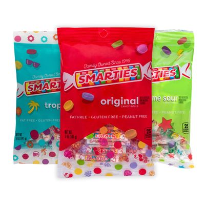 Smarties Candy Triple Variety Pack Rolls - Gluten Free Vegan Assorted Flavors, Tropical & X-Treme Sour Candy - Family Owned Company Since 1949 - Perfect Halloween Treat, Candy Bags - 5 oz (Pack of 3)