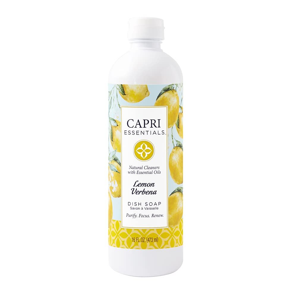 CAPRI ESSENTIALS Dish Soap Liquid, Natural Household Cleaning Supplies, Plant Based Aromatic Dish Detergent, Blend of Essential Oils with Tea Tree, Rosemary & Cedarwood, Lemon Verbena, 16 FL Oz