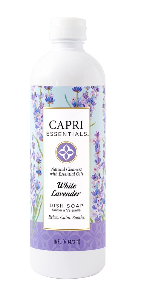 CAPRI ESSENTIALS Dish Soap Liquid, Natural Household Cleaning Supplies, Plant Based Aromatic Dish Detergent, Blend of Essential Oils with Juniper & Chamomile, White Lavender, 16 FL Oz