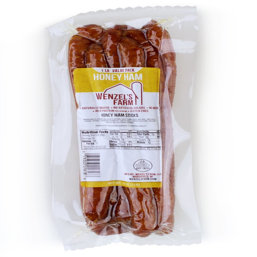 Wenzels Farm Honey Ham Sticks Supports Active Lifestyles Flavorful, Naturally Smoked  High Protein, Low Carb  No MSG, Fillers, Binders, Artificial Colors  Gluten Free | 1 Pound Bulk Pack