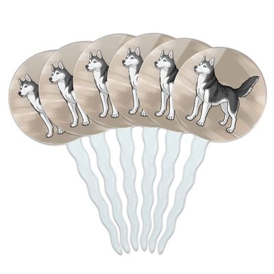 Set of 6 Cupcake Picks Toppers Decoration Dog Puppy - Siberian Husky